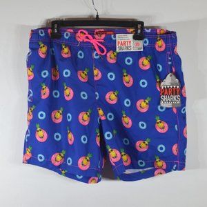 Party Sharks Men's Board Shorts XL Floating Pineapple Blue Pink NWT